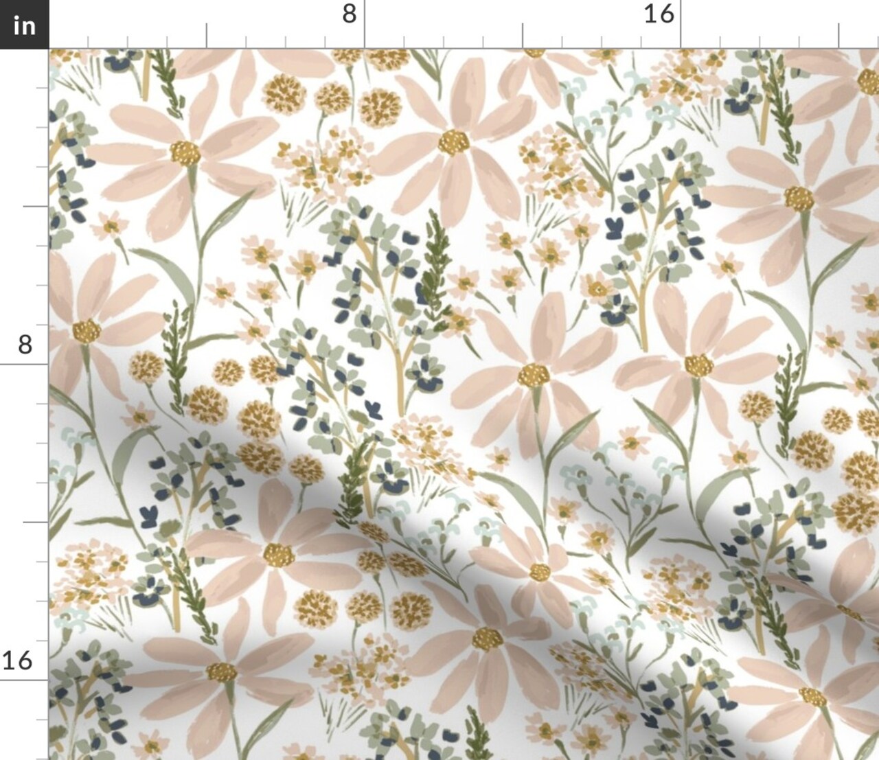 Country Floral Watercolor Wildflower Summer Large Daisy Nursery Rustic Farm Girl Custom Printed Fabric by Spoonflower Various Fabrics by the Yard or Fat Quarter 9987142